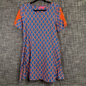 SIMPLY SOUTHERN Short Sleeve Geometric Print Dress with Lace Detail Small #700